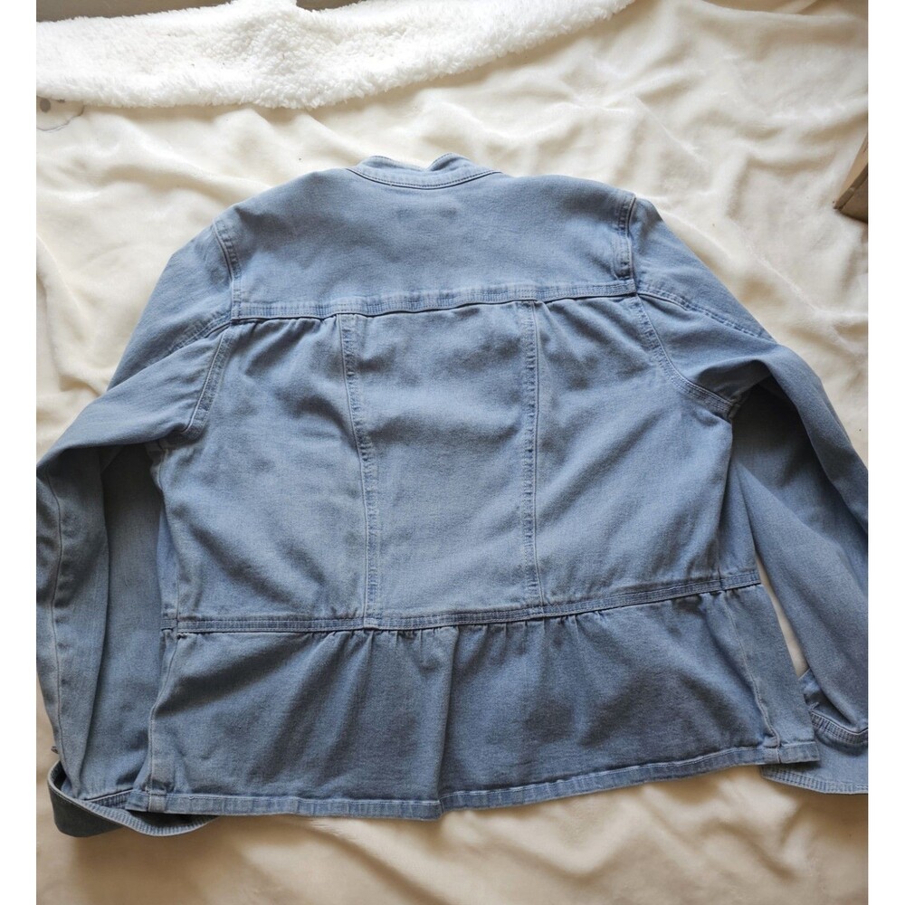 Coldwater Creek Denim Peplum Jacket Light Wash Mandarin Collar Size Med - Picture 7 of 10